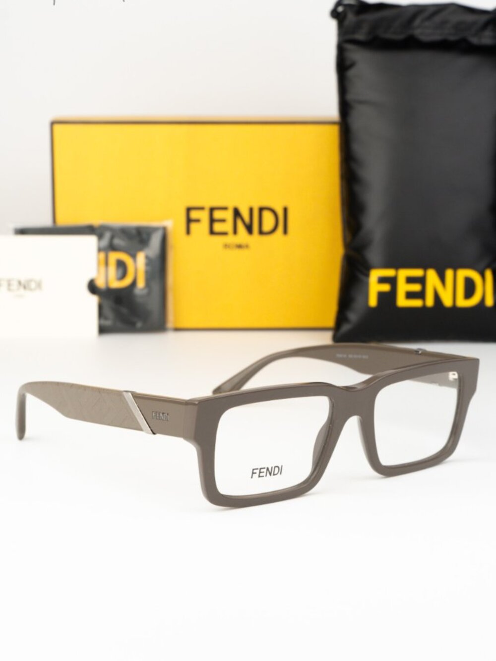 Fendi Women Eyeglasses Rectangular Brown Demo FE50114I 050 NEW AUTHENTIC